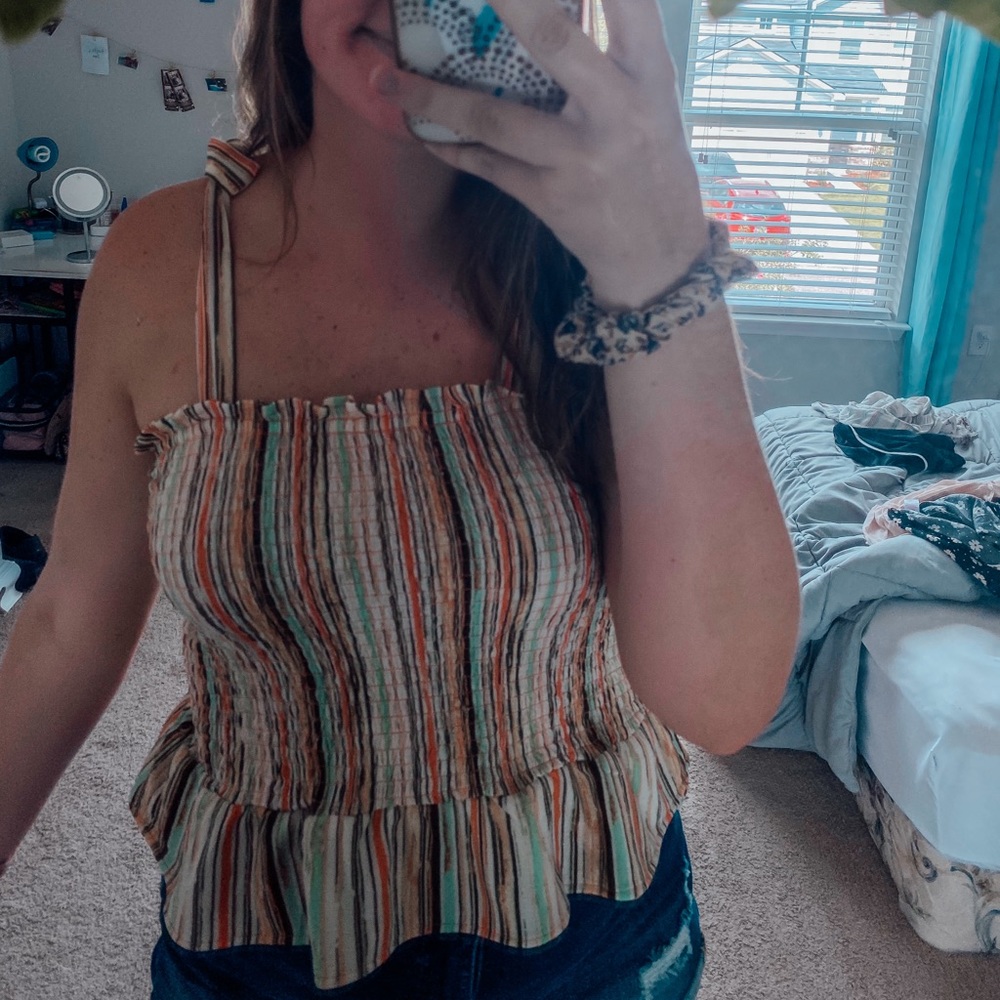 smocked striped blouse
